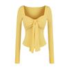Camiseta de Manga Larga con Cuello Cuadrado y Almohadillas en el Pecho para Mujer, Estilo Puro Deseo, Top Base Adelgazante para la Cintura de Otoño