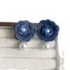 Pendientes de Flor de Perla con Colgante de Tela Vaquera Silver Needle Simples Dulces Moda Tachuela Versátiles Nicho Pendientes de Temperamento