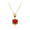 Collar de Zorro Rojo Transfronterizo para Mujer, Galvanizado, No se Desvanece, Cadena de Clavícula de Gama Alta con Colgante de Granate, Mismo Estilo que las Celebridades de Internet