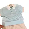 Roupa Infantil Coreana 2026 Verão Novo Estilo Meninos e Meninas Bebê Malha Ultra Fina Manga Curta Gola Polo Camisa Top