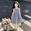 Nuevo Conjunto de Cuadros para Niñas 2026 Estilo Coreano Conjunto de Falda de Verano para Niños Mayores, Elegante Conjunto de Dos Piezas con Falda de Cuadros