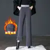 9212 calça de veludo cotelê mãe perna larga forrada de fleece calças para mulheres de meia-idade e idosas calças casuais retas largas de meia-idade inverno