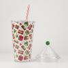 Taza Navideña Transfronteriza de 16 oz Taza con Popote de Doble Pared Vaso de Agua Festivo de 450 ml con Tapa de Popote con Papel de Color en el Medio