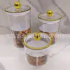 Pote Selado Transparente de Luxo Leve, Pote de Armazenamento Transparente com Listras Verticais de Grau Alimentício, Pote de Armazenamento Transparente para Grãos e Chá, Recipiente de Armazenamento