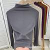 Nova Camisa de Gola Alta Meia-manga para Base Feminina no Outono e Inverno, Camiseta de Manga Longa, Camisa de Malha Elástica, Top da Moda Tamanho Grande