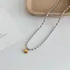 Collar Colgante Corazón y Gota de Agua Bloques de Color Dorado y Plateado para Mujer, Estilo Minimalista, Diseño de Nicho, Acero de Titanio, Cadena para Clavícula que No se Desvanece