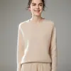 Nuevo Suéter de Punto Grueso de Lana de Cachemira y Cabra para Mujer Otoño/Invierno 2026, Cuello Redondo, Hombro de Silla, Color Sólido, Holgado, Capa Base