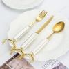 Juego de cuchillo y tenedor navideño estilo occidental para comer bistec vajilla cuchara de acero inoxidable 304 cerámica cuerno de alce juego de tres piezas