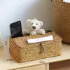 Caja de pañuelos de papel tejida estilo japonés, caja de pañuelos tejida a mano para uso en el hogar y el automóvil, caja de almacenamiento de servilletas para restaurantes