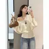 Estilo Coreano Estilo Perezoso Cuello en V Manga Murciélago Tejido de Punto Prendas de Punto para Mujer Otoño e Invierno Nueva Moda Cinturón de Cintura Aspecto Adelgazante Tejido de Punto