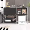 Estantería de suelo minimalista negra estilo japonés con puerta abatible para revistas, estante de exhibición nórdico, estante para sala de estar Bauhaus