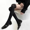 Calcetines altos de encaje Lolita para otoño e invierno, calados, grandes, con costuras verticales, de color gris, para mujer.