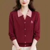 2026 Suéter de Punto para Personas de Mediana Edad y Mayores para Mujer, Falso Dos Piezas, Primavera y Otoño, Nuevo Estilo, Cuello de Punto, Capa Base, Top Holgado con Estilo