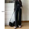 Jeans de Pierna Ancha Negros y Grises para Mujer, Estilo Popular Otoño 2025, Pantalones Rectos de Tiro Alto Sueltos para Petite, Largo hasta el Suelo para Invierno
