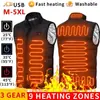Chaleco térmico para hombre de otoño e invierno, 9 piezas, engrosado, piedra tinta fina, calefacción USB, talla grande, chaleco casual