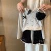 Conjunto de Camiseta de Manga Larga y Pantalones Acampanados Elegantes para Niña, Primavera 2025, Tallas Pequeña y Mediana, con Lazo, Falso Dos Piezas