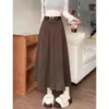 Traje Gris Vestido Largo Mujer Primavera Verano Otoño Cintura Alta Adelgazante Línea A Falda Plisada Petite Longitud Midi Falda Paraguas Media Parte del Cuerpo