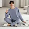 Pijama Nuevo de Color Sólido para Hombre Tallas Grandes para Otoño e Invierno, Set de Casa de Dos Piezas con Suéter de Manga Larga y Pantalón Largo de Seda de Leche, Se Puede Usar Afuera