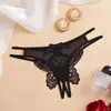 Lencería sexy de comercio exterior, tanga de encaje bordada con mariposas grandes para mujer, diseño seductor con abertura en la entrepierna, T-string estilo europeo y americano