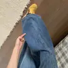 Jeans Lavados Estilo Americano con Dobladillo Curvo para Mujer, Nuevo Otoño Talla Grande, Cintura Alta, Caída Suelta, Pierna Ancha Recta, Pantalones Tipo Hoz