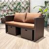 Sofá de Rattan, Jardim de Pátio, Armazenamento Combinado, Mesa e Cadeiras de Rattan, Apoio para os Pés, Laje de Pedra, Mesa de Madeira Plástica, Lazer ao Ar Livre, Estilo Simples