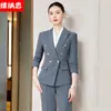 Traje formal para entrevista de emprego, vestimenta de trabalho para hotel de luxo e joalheria, terno azul-marinho de abotoamento duplo, traje profissional feminino
