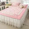 Nuevo Estilo Princesa de Verano Juego de Tres Piezas de Colchoneta Suave de Látex Engrosada Colchoneta de Seda Helada Lavable a Máquina Colchoneta Estilo Falda de Cama