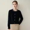 Cárdigan de cachemira para mujer, cachemira de cabra pura, nuevo estilo otoño e invierno, cuello redondo, cuello de punto con pedrería, abrigo suéter de color liso