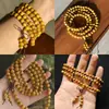 Grânulos Naturais de Sândalo Dourado 6-10mm Grânulos Redondos Pulseira DIY Colar Grânulos Soltos Grânulos de Buda Rosário Material de Grânulos Soltos Feito à Mão