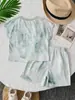 Conjunto Novo de Verão Tie-Dye de Manga Curta para Crianças, Conjunto de Duas Peças Pintura a Tinta Verde Claro para Meninos, Respirável para Bebês