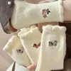 Meias Brancas Grossas com Forro de Lã para Outono e Inverno, Meias Longas Quentes para Mulheres, Meias Fofas de Desenho Animado Japonês com Autoaquecimento