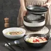 Tazón de Cerámica para Fideos Tazón Japonés para Servir Tazón Plano para el Hogar Vajilla Creativa Tienda de Fideos Restaurante Tazón para Ramen Tazón para Sopa de Fideos