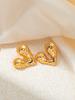Aretes de Acero Inoxidable, Aretes de Corazón de Diamante de Acero de Titanio a la Moda, Aretes de Corazón de Textura Ranurada de Nicho que no se Desvanecen