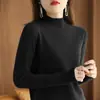 Suéter elegante de cuello alto medio para mujer, holgado y ajustado, estilo delgado para primavera, otoño e invierno, camisa básica de punto negra de manga larga