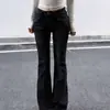 Jeans acampanados negros de cintura media-baja, ajustados, lavados, estilo retro americano, para mujer, con efecto realzador de cadera y levantador de glúteos