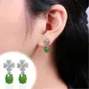 Aretes Vintage de Esmeralda de Cuatro Hojas Flores de la Suerte con Aretes de Jaspe Verde Esmeralda Aretes