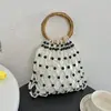 Bolso de Perlas con Mango de Bambú Texturizado Bolso de Perlas Tejido a Mano Transfronterizo Europeo y Americano para Mujer Bolso de Mano para Vacaciones en la Playa