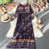 Fotógrafo de viagens tailandês estilo étnico retrô vestido longo boêmio solto floral longo praia vestido de férias
