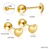Aretes Geométricos Minimalistas Europeos y Americanos Transfronterizos, Aretes Pequeños y Exquisitos de Acero Inoxidable con Cierre de Rosca, Accesorios para Orejas Chapados en Oro de 18 Quilates