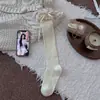 Meias Femininas Novas com Renda na Barra Meias 3/4 Outono/Inverno Estilo Ballet com Laço Combine com Sapatos Pequenos de Couro Meias Longas de Ponto Duplo