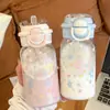 Verano Nuevo Simple Vasos de Plástico para Agua con Popote Vasos Ins de Alto Valor Portátil Gran Capacidad Doble Boquilla Portátil para Niñas