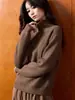 Shengdu25 Nuevo Suéter de Punto Perezoso de Lana con Media Cremallera y Cuello Alto Estilo Vintage Old Money Otoño/Invierno para Mujer