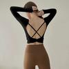 Ropa de Yoga con Mangas Largas para Mujer con Correas Fijas y Almohadillas en el Pecho Todo en Uno Otoño e Invierno Tops Deportivos de Alta Elasticidad Ropa de Fitness
