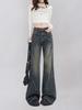 Jeans Anchos de Cintura Alta Color Gris Cemento para Mujer, Verano, Estilo Spice Girls, Versátiles, Diseño con Caída, Pantalones de Suelo