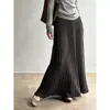 Falda midi de punto acanalado estilo coreano Beishan Tongshu, otoño suave y fluida de cintura alta versátil con dobladillo amplio P185