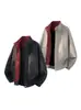 Chaqueta americana retro de cuero PU con teñido anudado, de moda para otoño, para hombre, con cuello alto, corte holgado y estilo versátil para el uso diario.