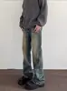 Vibras de la alta calle americana, pantalones vaqueros vintage lavados y desgastados, corte limpio para hombre, marca de moda, corte holgado, favorecedores, pantalones largos de pierna recta