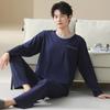 Pijama Masculino 100% Algodão Outono e Inverno 2025 Novo Gola Redonda Manga Longa Calça Roupa Simples para Casa Conjunto Pode Ser Usado Fora