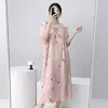Camisola de Seda de Algodão para Mulheres, Novo Vestido de Verão Estilo Chinês, Vestido de Seda de Algodão Que Pode Ser Usado Fora, Roupa de Casa de Alto Padrão Extra Longa para Primavera e Outono