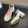 Zapatos Mary Jane gruesos de estilo retro francés, simples y casuales, para mujer, nuevos 2026 primavera y otoño, de corte bajo, versátiles, tacones altos blancos